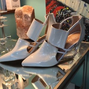 Jeffrey Campbell white booties with clear heel